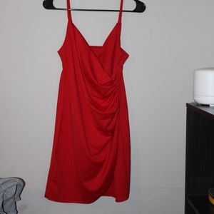 red surplice front fitted dress size